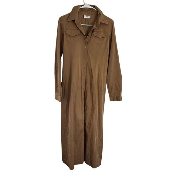 Tara Jarmon Dresses & Skirts - Tara Jarmon Khaki Button Up Long Sleeve Maxi Shirt Dress 6